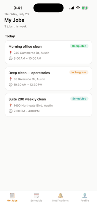 A cleaner's day in the Helia app