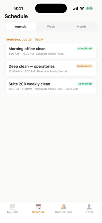 Agenda schedule in the Helia app